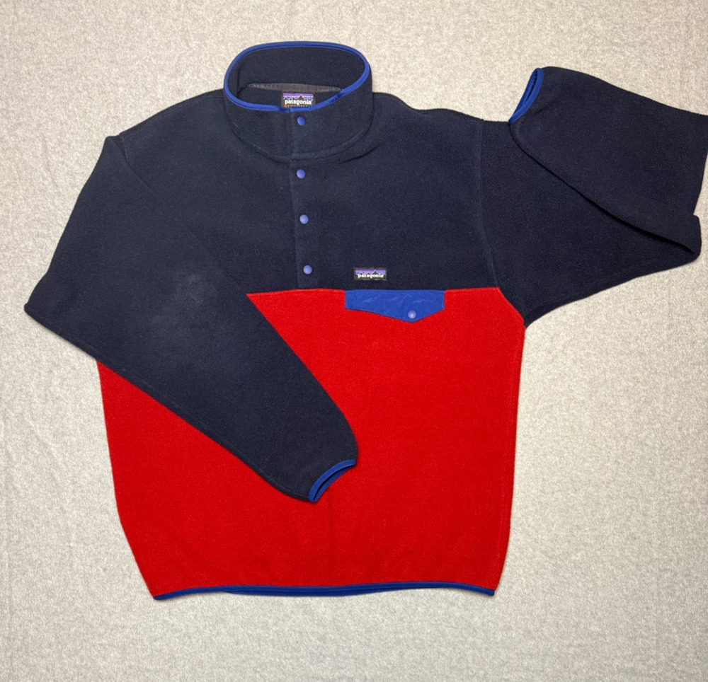 Patagonia Synchilla Snap-T Mens Large Fleece Pullover Navy Red Colorblock